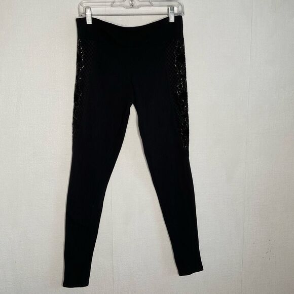 Harley-Davidson Pants - Harley-Davidson Womens Medium Black Side-Studded Laced Tribal Leggings Pants New